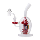 Human Grade Mushroom Globe Glass Rig White and Red USA Shatterizer