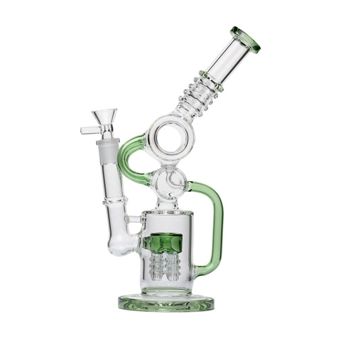 Human Grade Raygun Glass Water Pipe Percolator Green Accents USA